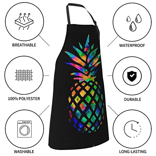 Vucemi Pineapple Printed Apron Waterproof Adjustable Bib Apron Cooking With Pocket Durable Aprons For Kitchen Gardening #TOP6