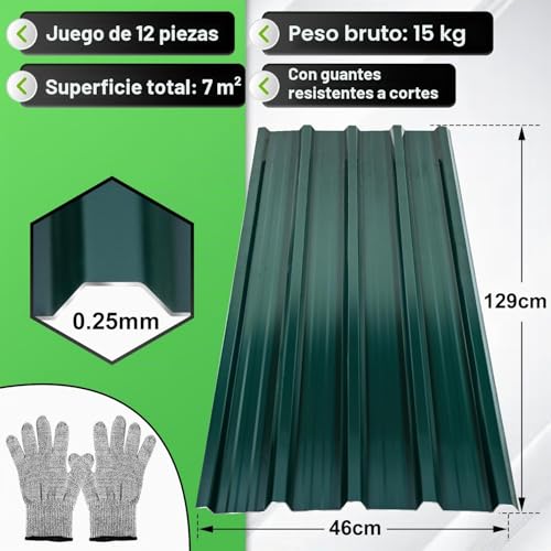 Miniatura 4 de Sonnewelt Chapa Trapezoidal Para Techo, 129 X 46 Cm 7 M , Galvanizada, Chapa Perfilada Ondulada Para Techo, Cobertizo, Color Verde
