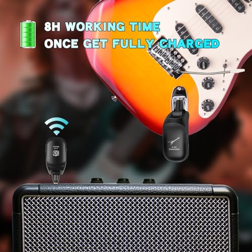 Sistema Inalámbrico UHF para Guitarra C01 (Transmisor y Receptor) - Recargable, Audio 24-bit/48KHz, Alcance de 50 m, 4 Canales, Latencia <0.04 ms para Instrumentos Musicales Eléctricos miniatura 5