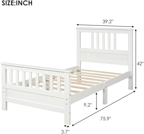 Miniatura 9 de MERITLINE Marco de cama matrimonial, marco de cama de madera con cabecero, no necesita somier (blanco, matrimonial)