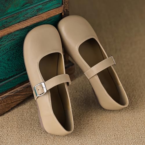 Dear Time Women's Round Toe Ballet Mary Jane Flats PU Leather Uniform Comfortable Shoes with Buckle4