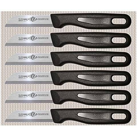 Solingen 6 Stück Glattschliff Brötchenmesser Schälmesser Gemüse- Obstmesser Fruit Knife Schwarz 6cm Cover
