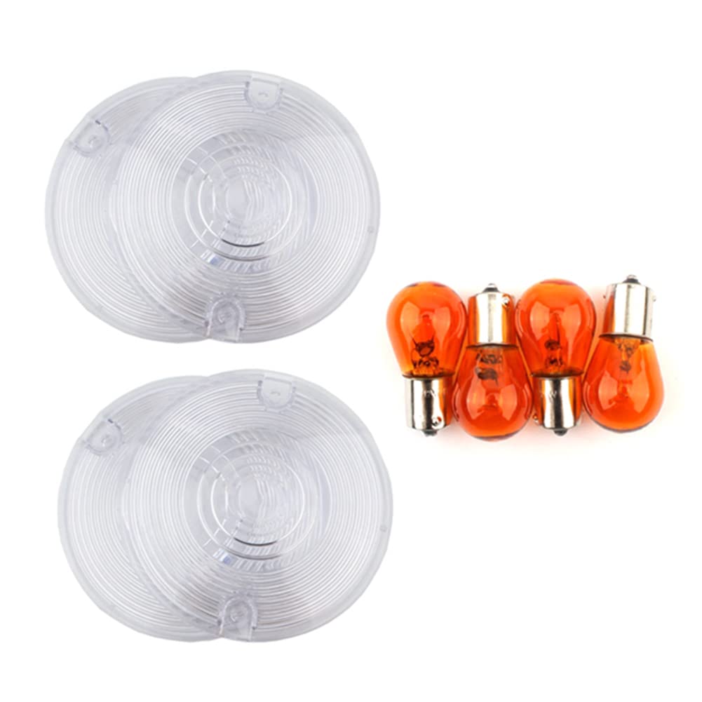 Bacar Motorcycle 4 Pcs Turn Signal Light Indicator Lens with Light Bulbs Accessaries for Harley Electra Glide FLHT 1986-2013, for Road King FLHR 1998-2013, Road Glide FLTR 1998-2003, Clear