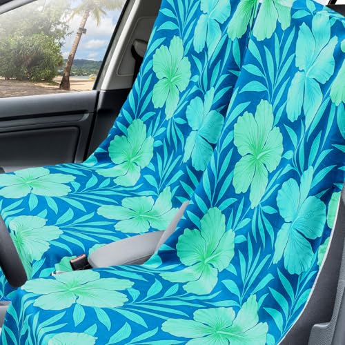 Image of Hahafelt 2 Pack Car Seat Towel Cover with Storage Bag, Floral Hibiscus | 63 x 32 in Car Towel Seat Cover Non Slip Waterproof, Gym Workout Swimming Running, Machine Washable Sweat Absorbent Protector