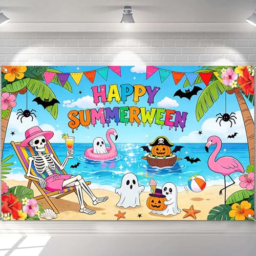 Mocsicka Happy Summerween Banner - Summerween Party Decorations Backdrop, Halloween in Summer Decor, Summer Halloween Party Banner Decorations — view 5
