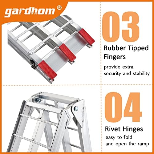 Aluminum Loading Ramp, gardhom 228x30.5cm ATV Motorcycles Loading Ramp with 340KG/Pack Loading Capacity, Portable Folding Ramps with Rubber Tipped Fingers for ATV UTV Trucks