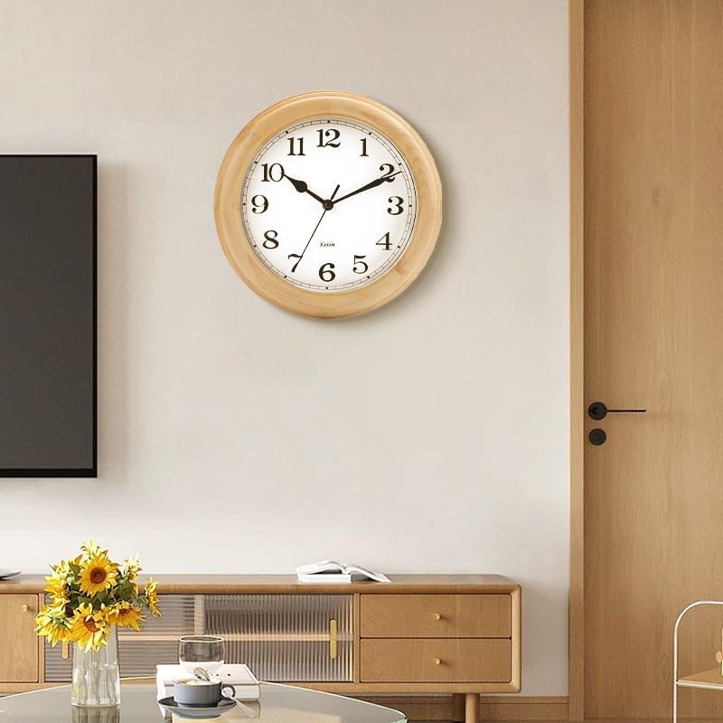 Miniatura 5 de Kesin Reloj de pared de madera silencioso de 14 pulgadas, grande, decorativo, funciona con pilas, sin tictac, analógico, moderno, para sala de