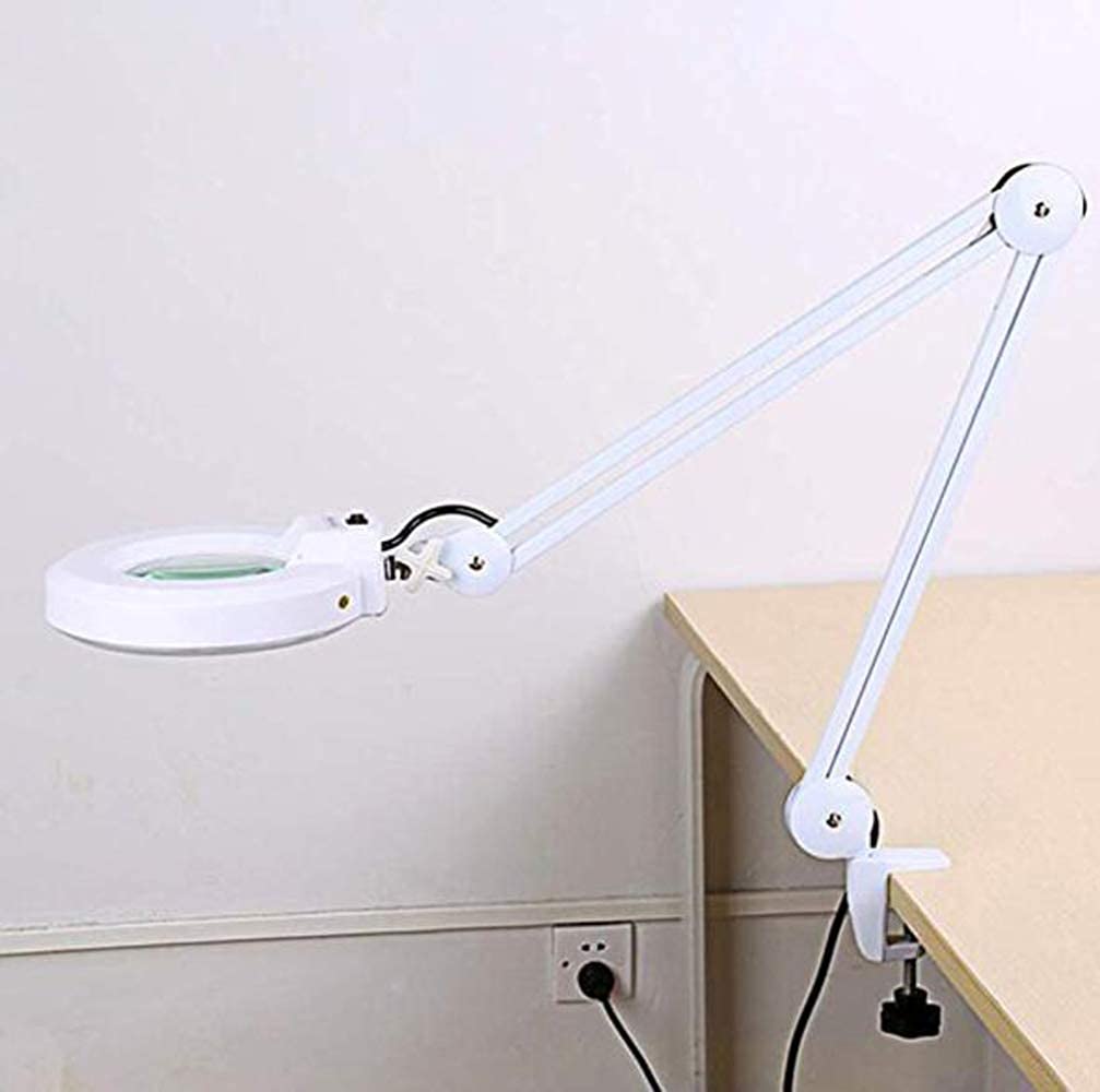 Lupa, lámpara de aumento de 5 aumentos, lente con luz diurna brillante, lámpara de escritorio con aumento, brazo oscilante giratorio, lámpara de sobremesa para mesa, tareas, manualidades, joyería