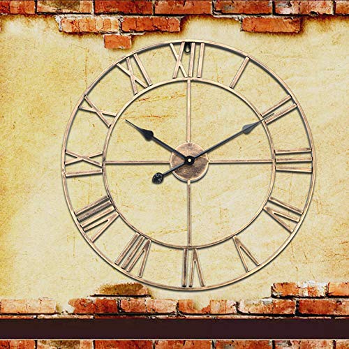 Garosa Reloj de Pared Grande con Números Romanos Antiguos, Diseño Hueco de Hierro Hecho a Mano con Movimiento, Decoración Vintage para Sala de Estar, Cafetería y Restaurante (Oro 60cm)