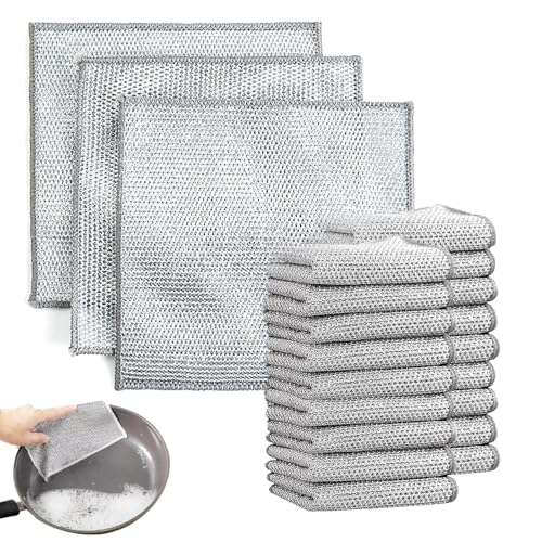 SKJAXF 30 Pcs Smart Scrubs - Non-Scratch Scouring Cloths, (20 x 20Cm) Multipurpose Metal Dish Cloths, Smart Scrubs Kitchen Metal Scourer For Scrubbing And Cleaning Dishes, Pots, Sinks