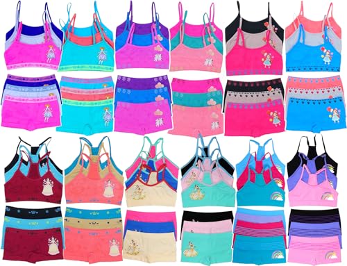Image of ToBeInStyle Girl Pack of 6 Set Spaghetti Strap Training Bras & Boyshorts Bikinis