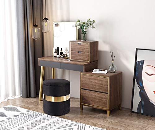 Deerun Round Velvet Storage Ottoman Foot Rest Stool/Upholstered Footstool/Side Table Seat Make Up Stool With Stainless Steel Band, Pack Of 2 (Black) #TOP7