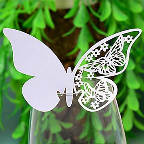 100 White Butterfly Name Place Card for Party Wedding Champagne / Wine Glass or Table Number Decoration