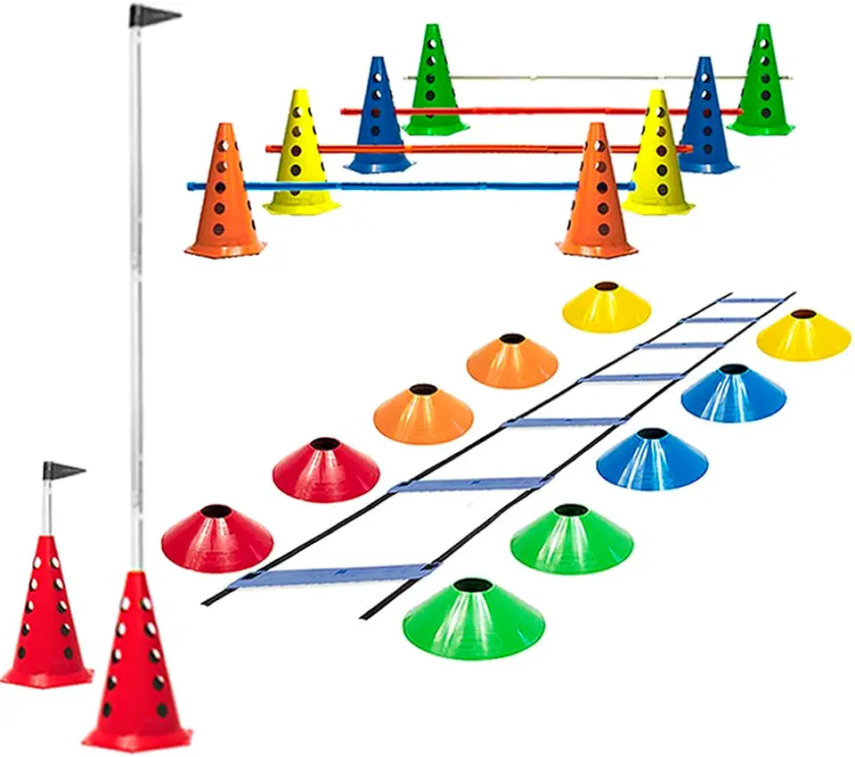 Escada Funcional + 10 Cones Furados C/Barreiras + 10 Pratos (Kit 1)