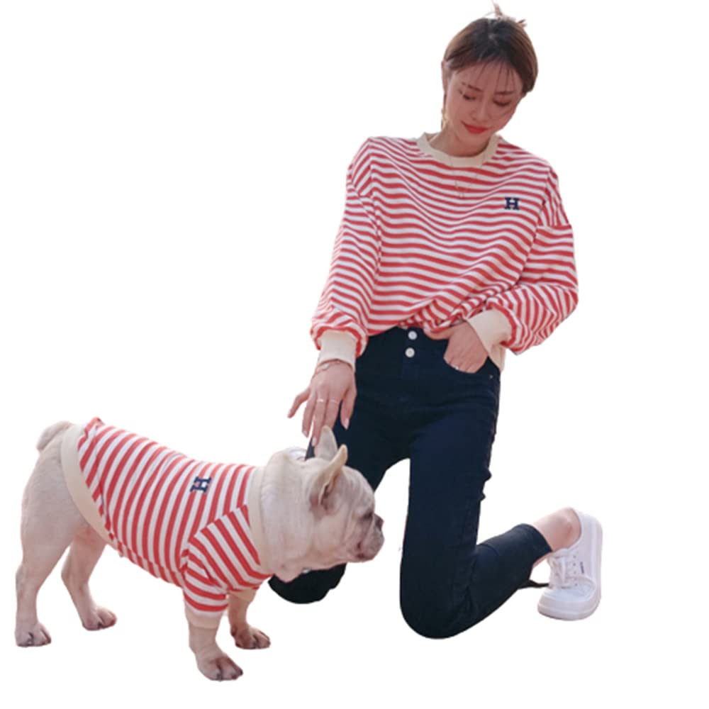 Amazon | 愛犬とお揃いペアルック 春秋 長袖 ストライプ パーカー