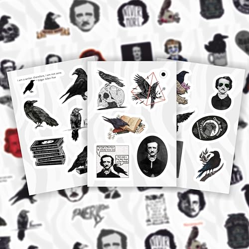 BulbaCraft 100Pcs Edgar Allan Poe Stickers for Water Bottle and Laptop - Edgar Allan Poe Party Supplies & Decorations, Waterproof Vinyl Decals, Literature and Gothic Stickers, Gifts for Women & Men by BulbaCraft - Image 6