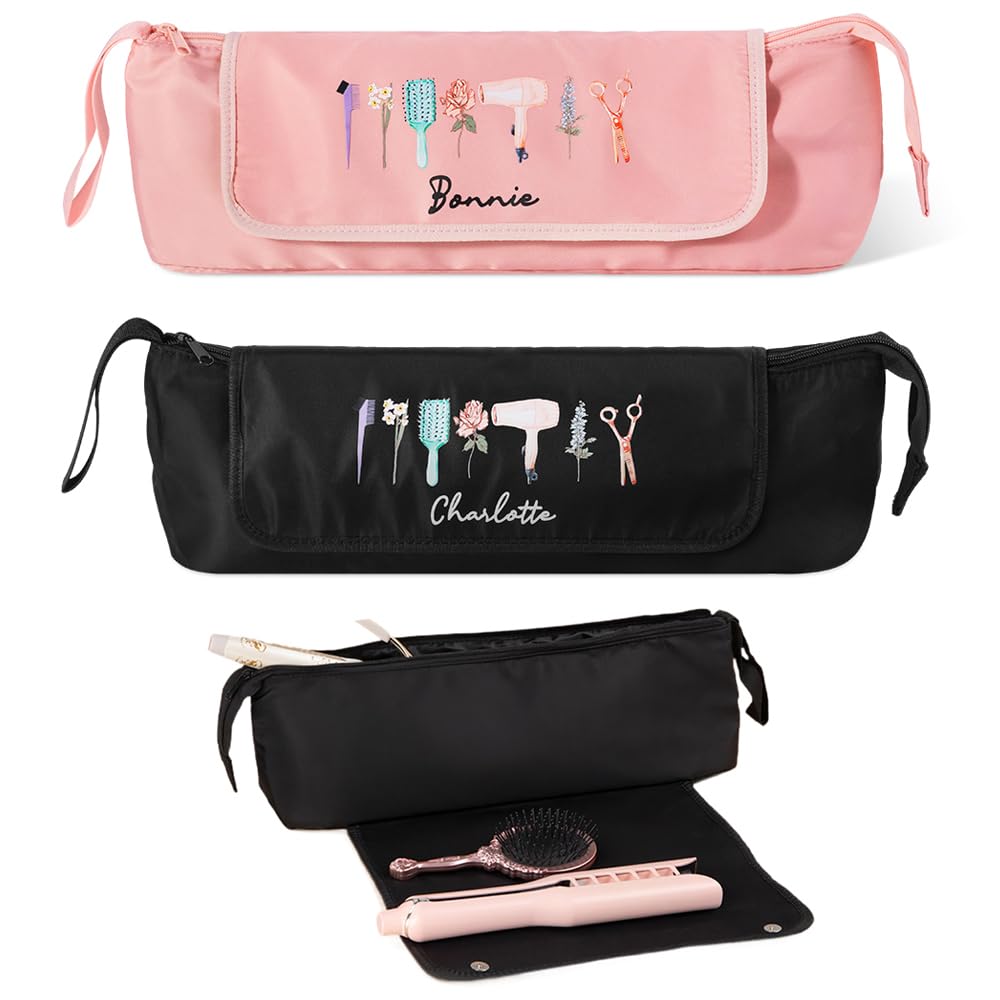 Custom Name Heat Resistant Bag for Hair Straighteners Hair Tools Travel Bag with Heat Mat for Hair Straightener | Personalized Hair Dryer Brush Case Hair Curling Tool Holder | Hair Curler Storage Bag