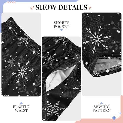 Black White Snowflakes Snow Pajama Pants Long Sleep PJ Pant Pajama Bottoms Elastic Waist Lounge Pants with 2 Pockets M4