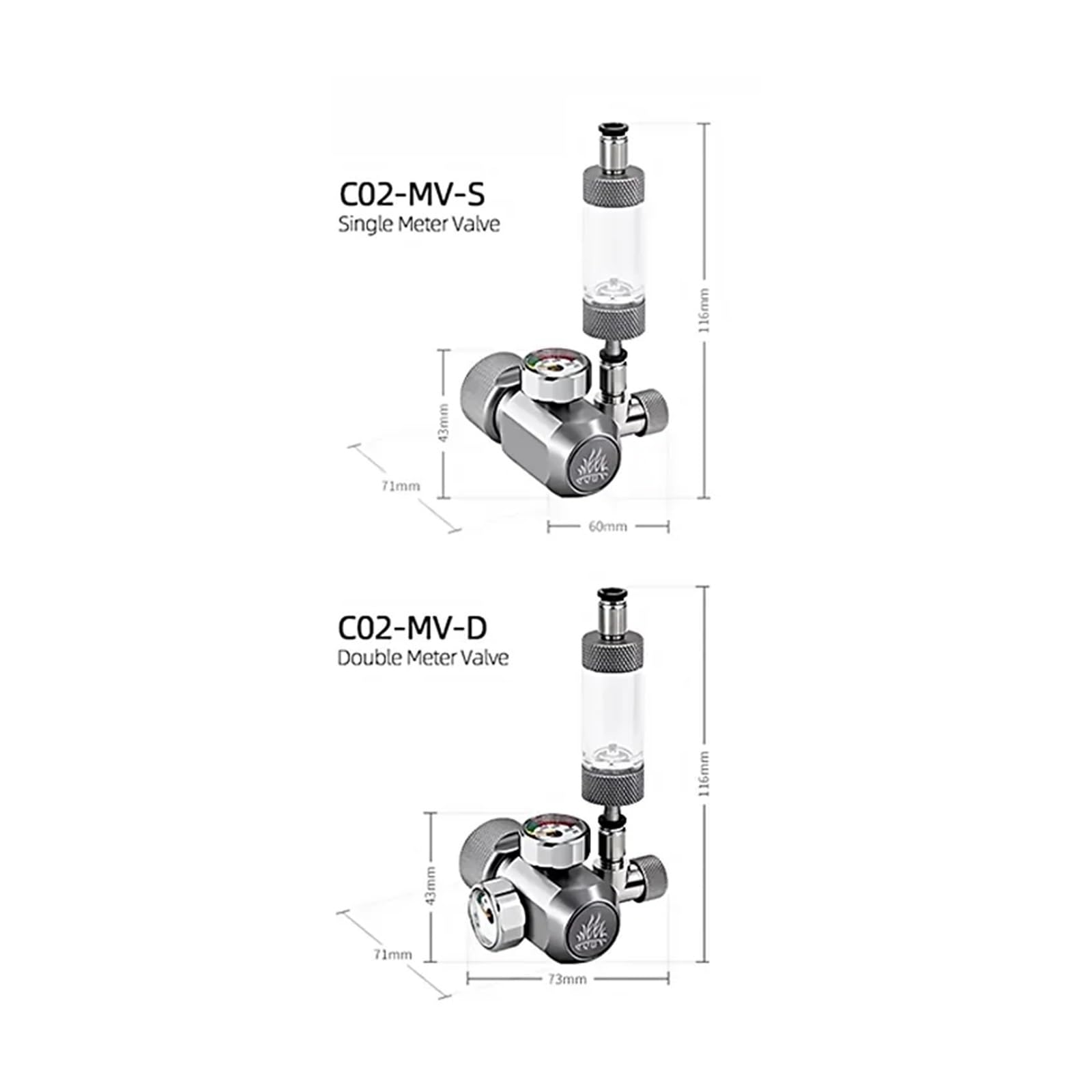 Jauge en Alliage d'aluminium de régulateur de CO2 d'aquarium avec Compteur de Bulles for l'aquarium et l'entretien des Plantes Aquatiques(C02-MV-S,M22)