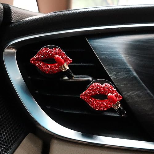 Image of ORIESSE 4pcs Red Car Vent Clips Air Freshener Dazzling Lips Lipstick Girly Car Decor Accessories for Women Bling Car Interior Decorations Refillable Diffuser