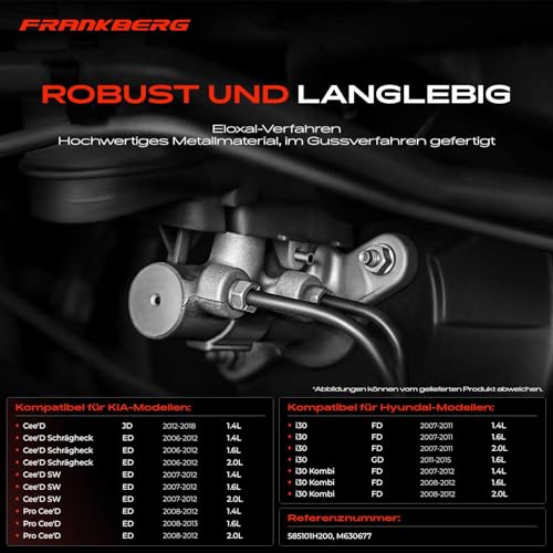 Frankberg Hauptbremszylinder mit Behälter Kompatibel mit i30 FD 1.4L-2.0L 2007-2011 Cee'D Schrägheck ED 1.4L-2.0L 2006-2012 Pro Cee'D ED 1.4L-2.0L 2008-2013 Replace# 585101H200