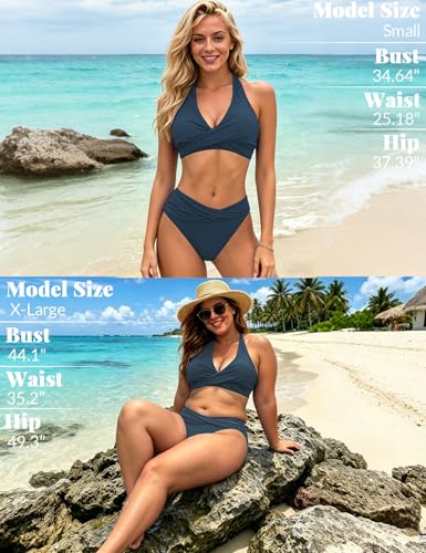 Image of Sopliagon Women's Bikini Sets Twist Front Two Piece Swimsuit Halter Bathing Suit