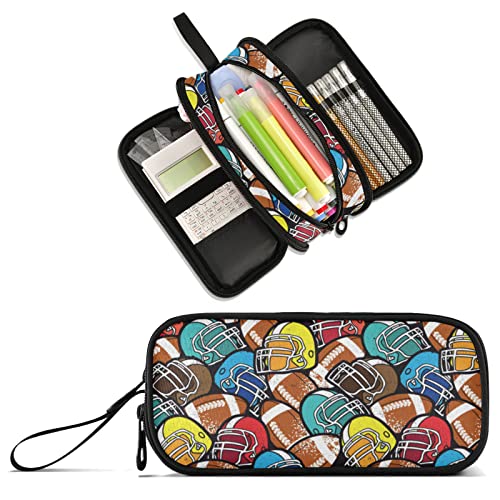 Image of Football Large Capacity Pencil Case Pencil Pouch Pen Box | 3 Compartment Large Storage Pencil Bag for Adults School Office Teen Girl Boy Men Women