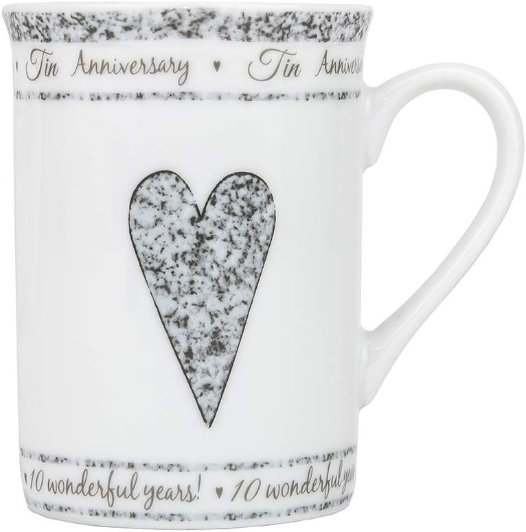 Beautifully Designed 10th Tin Wedding Anniversary Set of Ceramic Mugs with Hearts | Dishwasher and Microwave Safe with Decorative Keepsake Box by Happy Homewares - Image 3