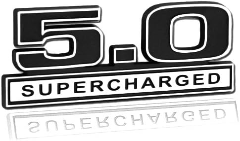 Supercharger 5.0 Liter Supercharged Engine Chrome & Black Emblem Logo - 5" Long