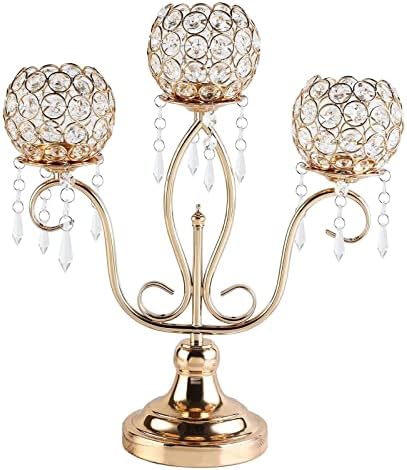 kowaku Crystal Candle Holder 3 Arms Tea Light Holders Candlestick Candelabra Candelabrum for Christmas Anniversary Party Wedding Banquet Decoration
