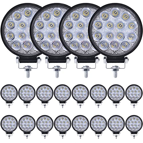 LED Work Lights for Truck,MUVKQC 20pcs 4.5Inch Round Light Pods,12/24V Spot Flood LED Lights Off-Road Fog Driving Roof Bar Fit for Vehicle ATV SUV UTV 4WD Boat Tractor,Hunters