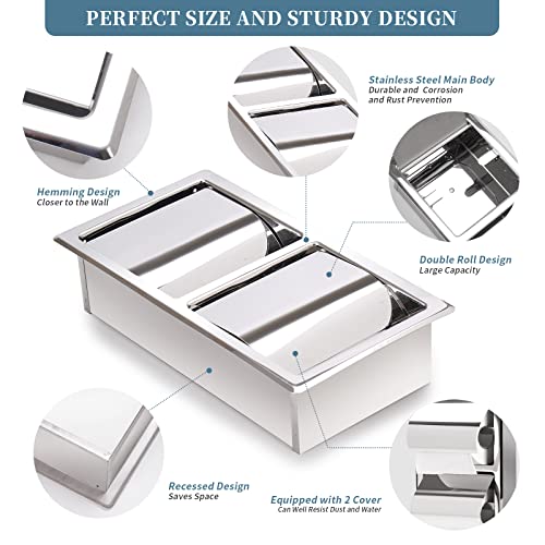 Scdgrw Double Roll Recessed Toilet Paper Holder Staless Steel Toilet Paper Holder Bathroom Wall Mounted Toilet Paper Roll Holder Toilet Paper Dispenser Include Rear Mounting Bracket (Siler, Vertical) #TOP2