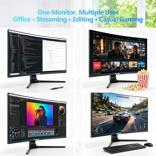 Image of Gawfolk 32 Inch 4K Curved Monitor 60Hz, UHD 3840x2160 PC Monitor with Built-in Speakers, 1500R Computer Screen, FreeSync, Flicker-Free, HDMI /DP, Wall Mountable for Home Office, Gaming, Entertainment