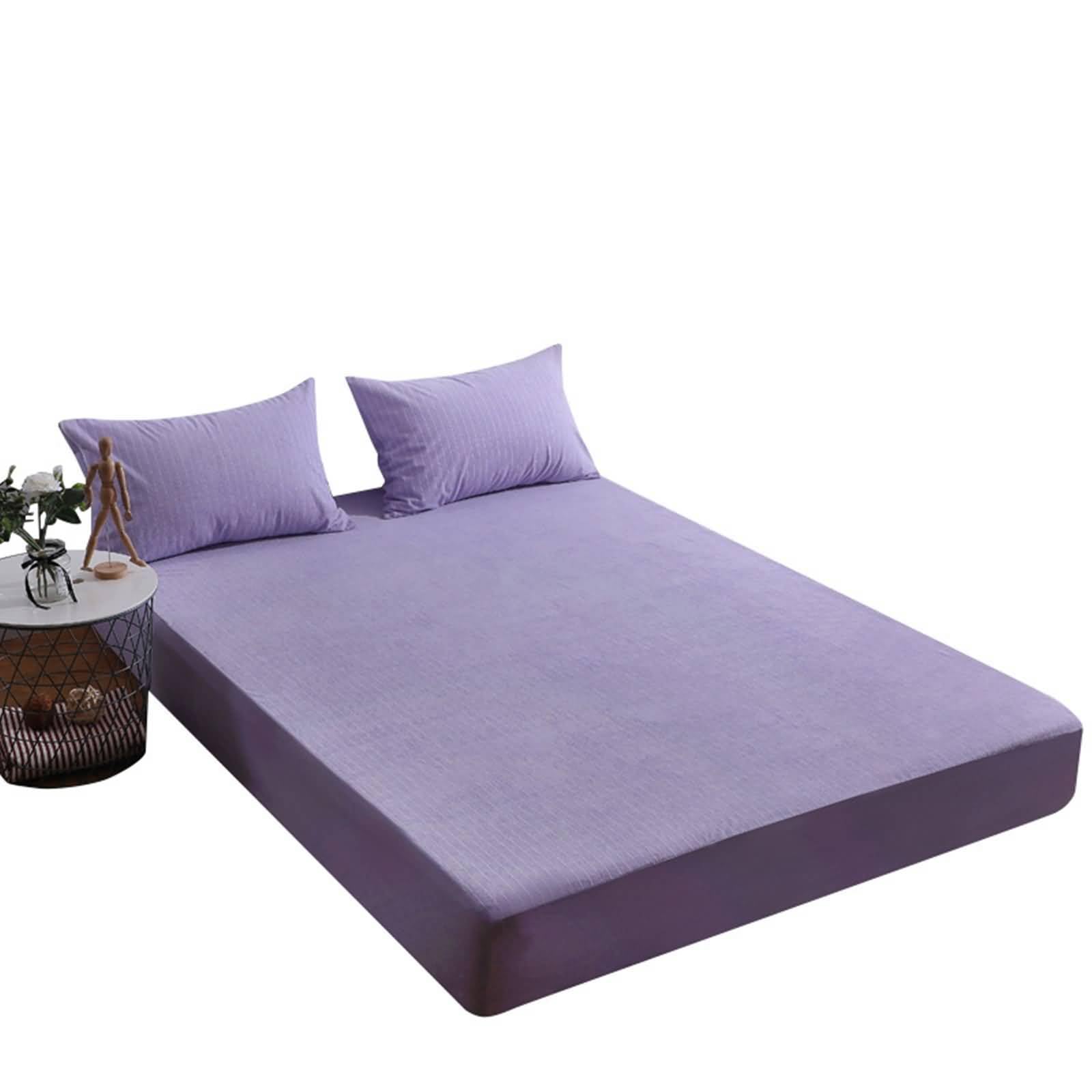 Drap Housse Fibre Chimique Lit Double avec Elastique, Motif À Rayures, 180 x 200 x 30 CM, Violet