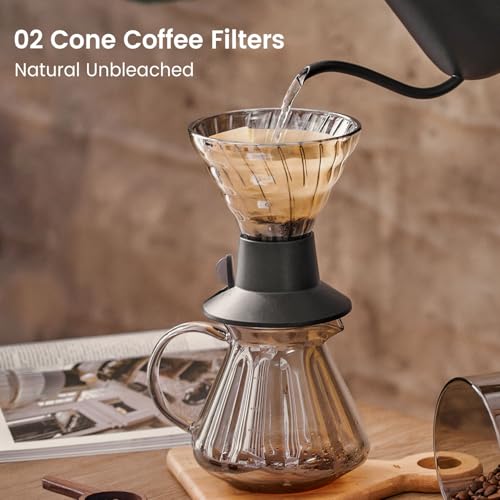 Image of Clinuse 200Pcs Cone Coffee Filters #2, Unbleached No Blowout Paper Filters | Disposable Natural Wood Pulp Coffee Filter 2-6 Cup, Premium Size 02 Filters Compatible with Pour Over and Drip Coffee Maker