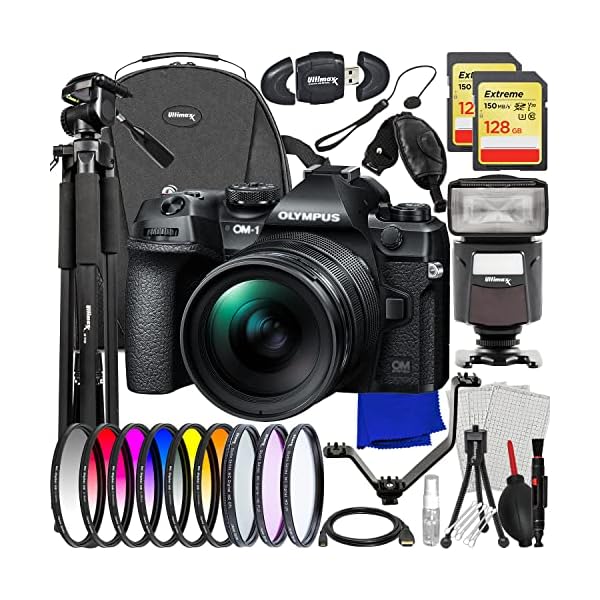Ultimaxx Advanced OM System OM-1 Mirrorless Camera w/ 12-40mm f/2.8 Lens Bundle - Includes: 2X 128GB Extreme SDXC’s, Universal Speedlite, V-Shaped Bracket, Camera Backpack & Much More (37pc Bundle)