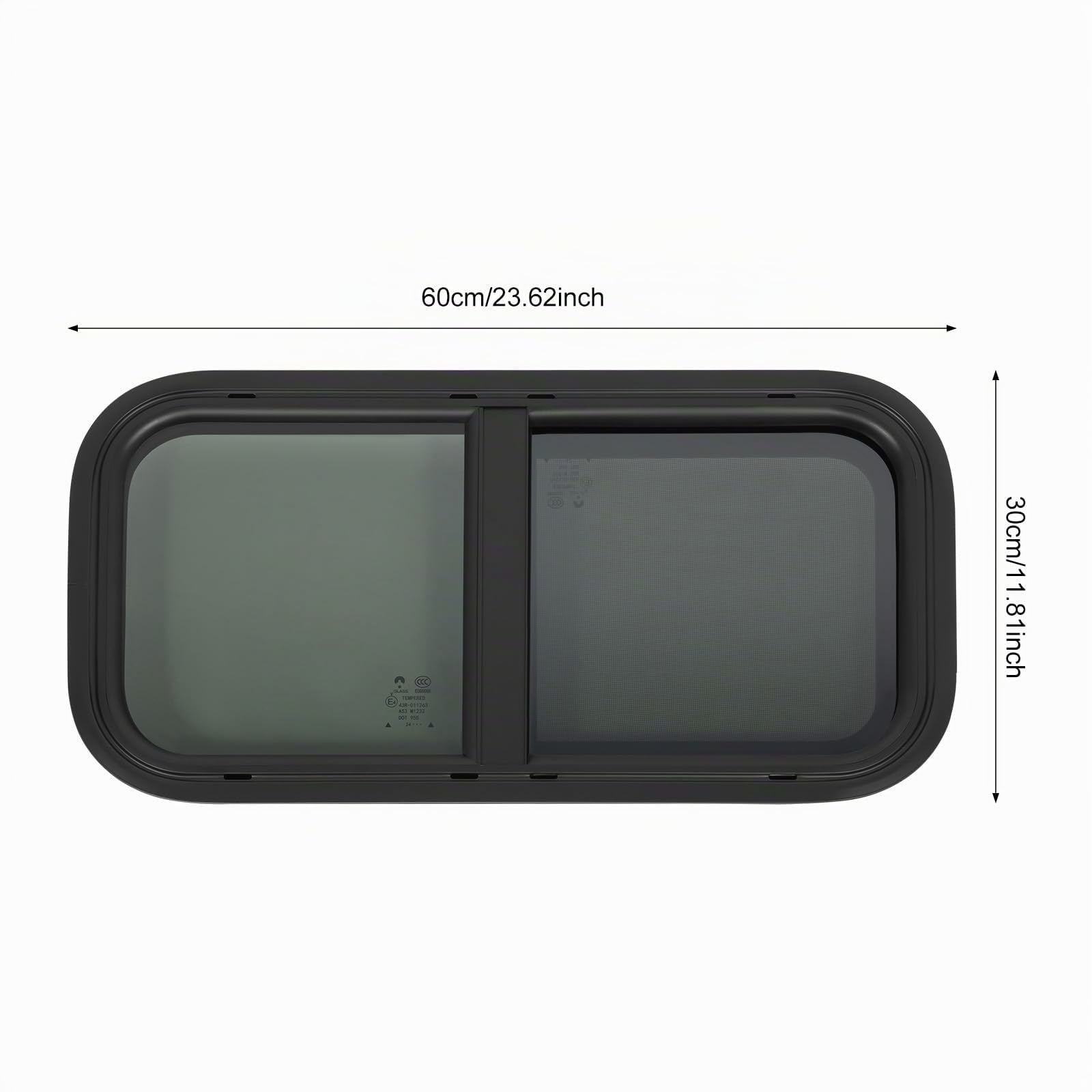 Ventana Corredera De Caravana, Ventana De Camper Con Anillo De Fijación, Para Caravanas, Remolques, Pickups (600 X 300 Mm), Color Negro, Material De Aluminio Y Vidrio Templado