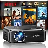 【Netflix Officially/Dolby Audio】Smart 4K Projector,1200ANSI FHD 1080P Portable Projector,HDR10 Short Throw Auto Focus/Keystone WiFi6 Bluetooth 50% Zoom Home Cinema Projectors for Bedroom,Outdoor,Gifts