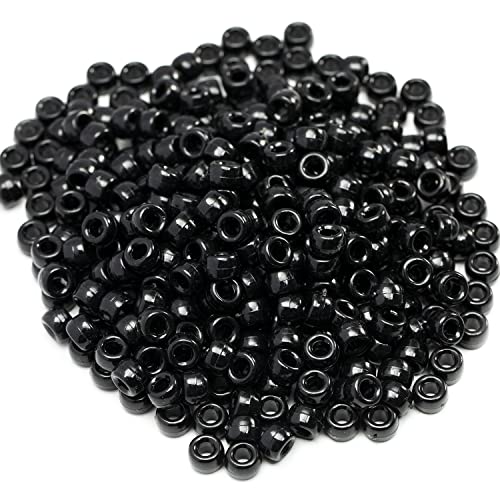 image for Gxueshan 1000 Pcs Acrylic Black Pony Beads 6x9mm Large Hole Pen Hair K