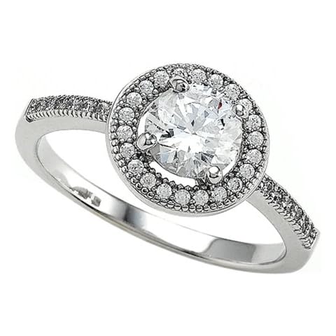 Zoe R Sterling Silver Micro Pave Hand Set Cubic Zirconia Round Engagement Ring Size 6 Cover