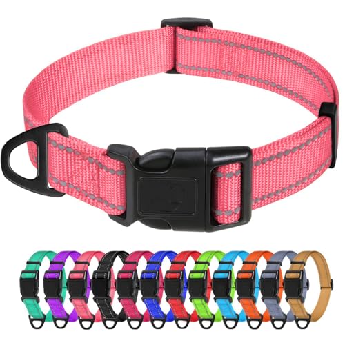 TagME Collare per Cani in Nylon Riflettente, Fibbia Staccabile Durevole, Collari Di Sicurezza Regolabili per Cani Di Taglia Grande, Rosa, larghezza 2.5 cm