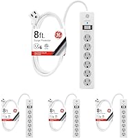 Vista 6 de GE Protector contra Sobretensiones con Regleta de Enchufes, Cable de Extensión de 4 Pies, Extensor de 6 Tomas, 800 Julios, Enchufe Plano, Cubiertas