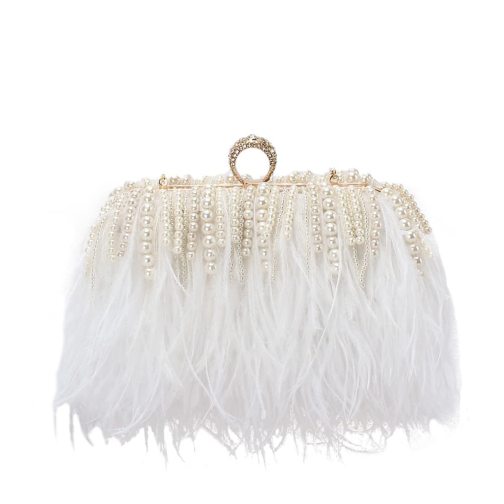 Women Real Natural Ostrich Feather Evening Bags Purses Clutch Vintage Banquet Handbag