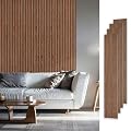 SMARTSTANDARD Wood Slat Acoustic Wall Panels 4 Pack 94"x12.6" Classic Brown, Noise Reducing and Sound Absorbing, Decorative Slat Panels for Home Studio Office Living Room