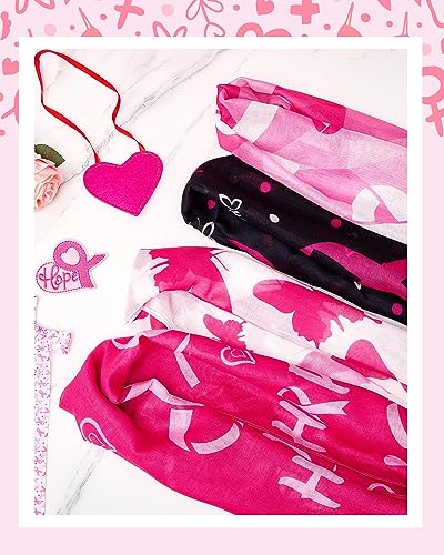 Liitrsh 4 Pcs Women Breast Cancer Scarf, Lightweight Voile Awareness Silk Feeling Pink Ribbon Scarf, Breast Cancer Awareness Accessories for Mothers Friends Gifts, 70.87 Inch, 4 Styles4