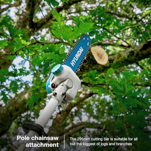 Hyundai 52cc Long Reach 5-in-1 Petrol Garden Multi Tool with 430mm Grass Trimmer, 425mm Hedge Trimmer, 10' Pole Chainsaw, Brushcutter with 800mm extension shaft
