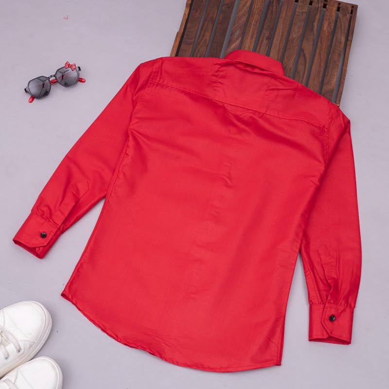Image of Boy's Kids Regular Fit Solid Pattern Cotton Shirt with Pocket Collared Neck Long Sleeve Button Down Closure Type and Standard Length | Boys Cotton T-Shirts Set | Shirt for Boy