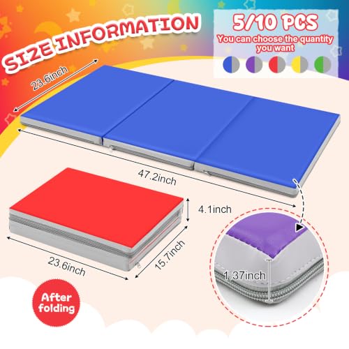 Image of Wesiti 10 Pcs Folding Kids Nap Mats for Preschool Daycare, 3 Section Folding Rest Mats Sleeping for Kids Toddler Nap 1 Inch Thick, Kindergarten School Classroom Supplies (Multicolor)