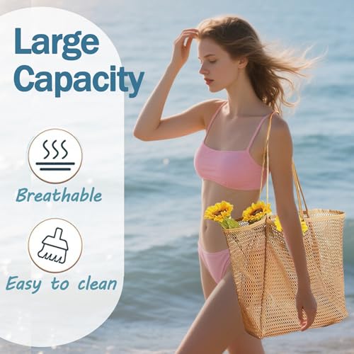 Mesh Crochet Bags for Women Summer Beach Vacation Casual Bag Foldable Shoulder Handbag Hollow Big Capacity Soft4