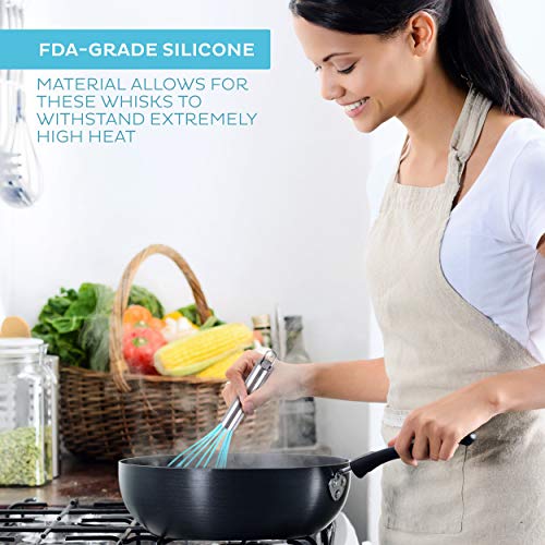 Wired Whisk Silicone Whisk Set of 2 - Stainless Steel & Silicone Kitchen Utensils for Blending, Whisking, Beating & Stirring - (12-inch & 8.5-inch (Two Red)